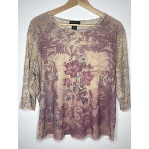 LANE BRYANT Y2K Mesh Tattoo Print Cherub Angel Toile Paisley Floral Top Sz 14/16